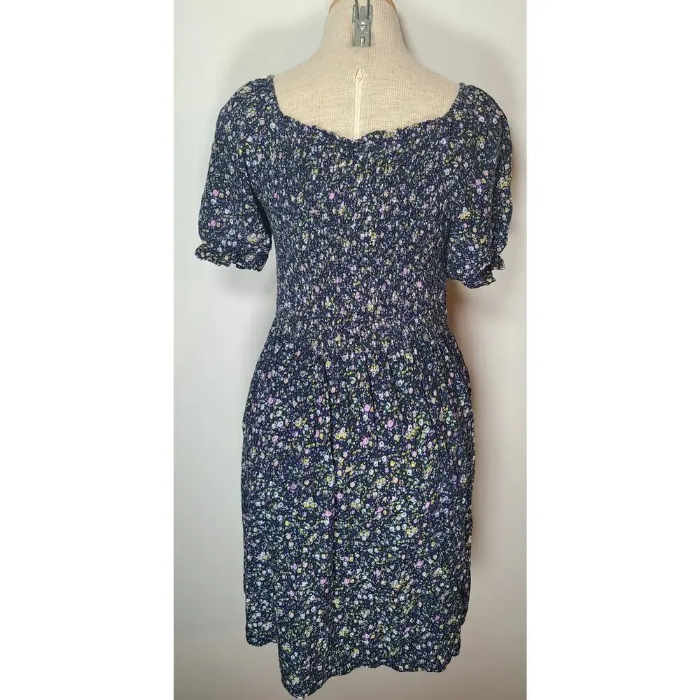 There Abouts XL 16 Jrs Floral Print Smocked Dress Puffy Sleeves Cottagecore